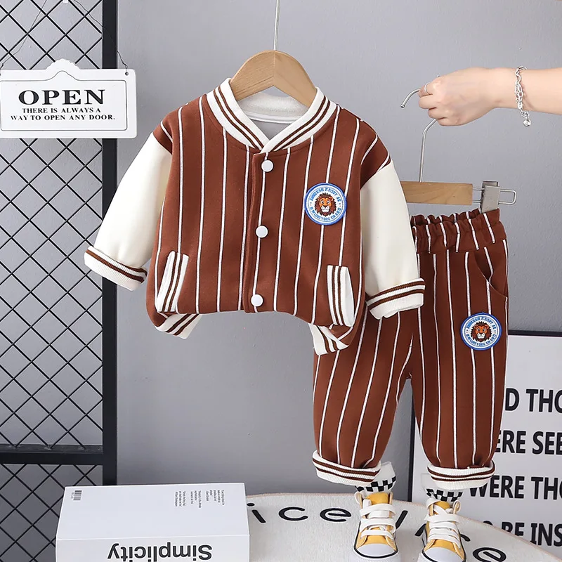 2024 Fall Baby Boys Designer Luxury Clothes Christmans Outfits for Boy Cute Single Breasted Cardigan Jackets and Pants Kids Set