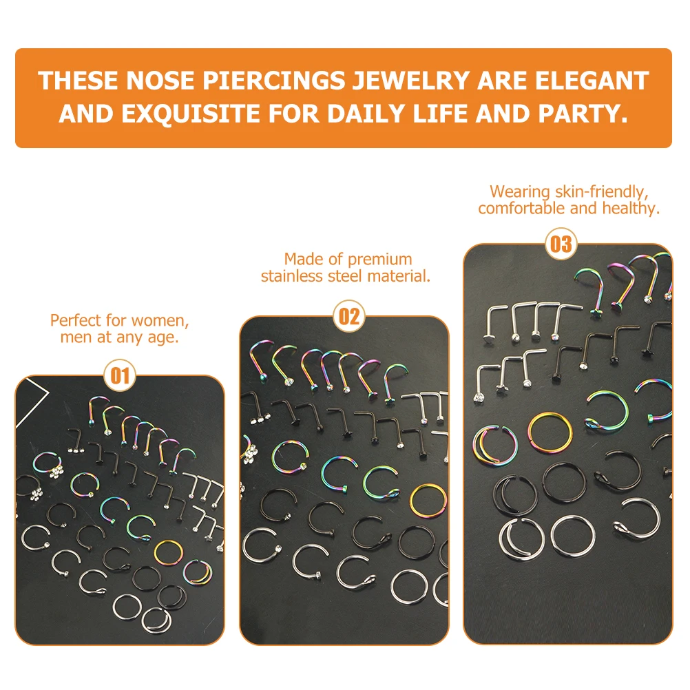 

Nose Rings Combo Stainless Steel Piercings Earrings Jewelry Set for Women Men Lightweight Shiny Daily Party Accessories