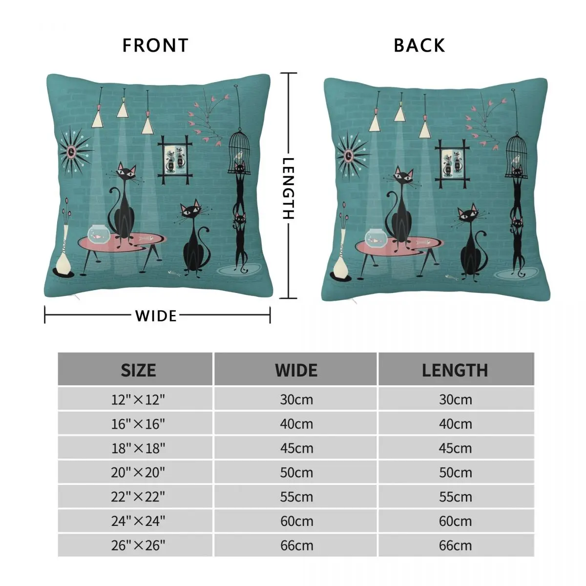 Mid Century Kitty Mischief Square Pillowcase Polyester Linen Velvet Pattern Decorative Throw Pillow Case Room Cushion Cover 18