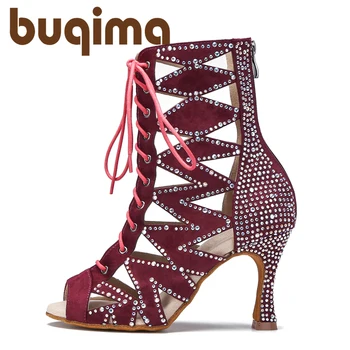 Vrouwen Latin Schoenen Zwart Suède Dansschoenen Tango Schoenen Hoge Hakken Vrouwen Party Schoenen Rood