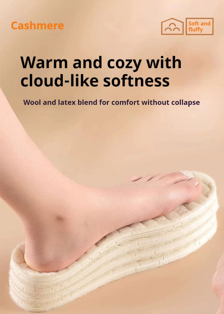 Winterwärme-Woll-Einlegesohlen, weiche, bequeme Einlegesohle, Latex, stoßdämpfende Sohlen, rutschfeste, beheizte Schuhpolster, 1 Paar/2 Paar – Detail 6