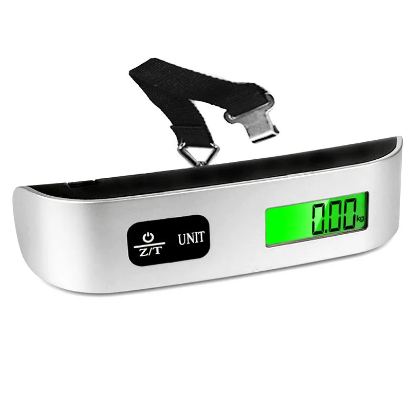 Bilancia sospesa digitale resistente da 50 kg con display LCD, interruttore lb/kg, bilancia a gancio portatile per pacchi di spedizione per la pesca dei bagagli