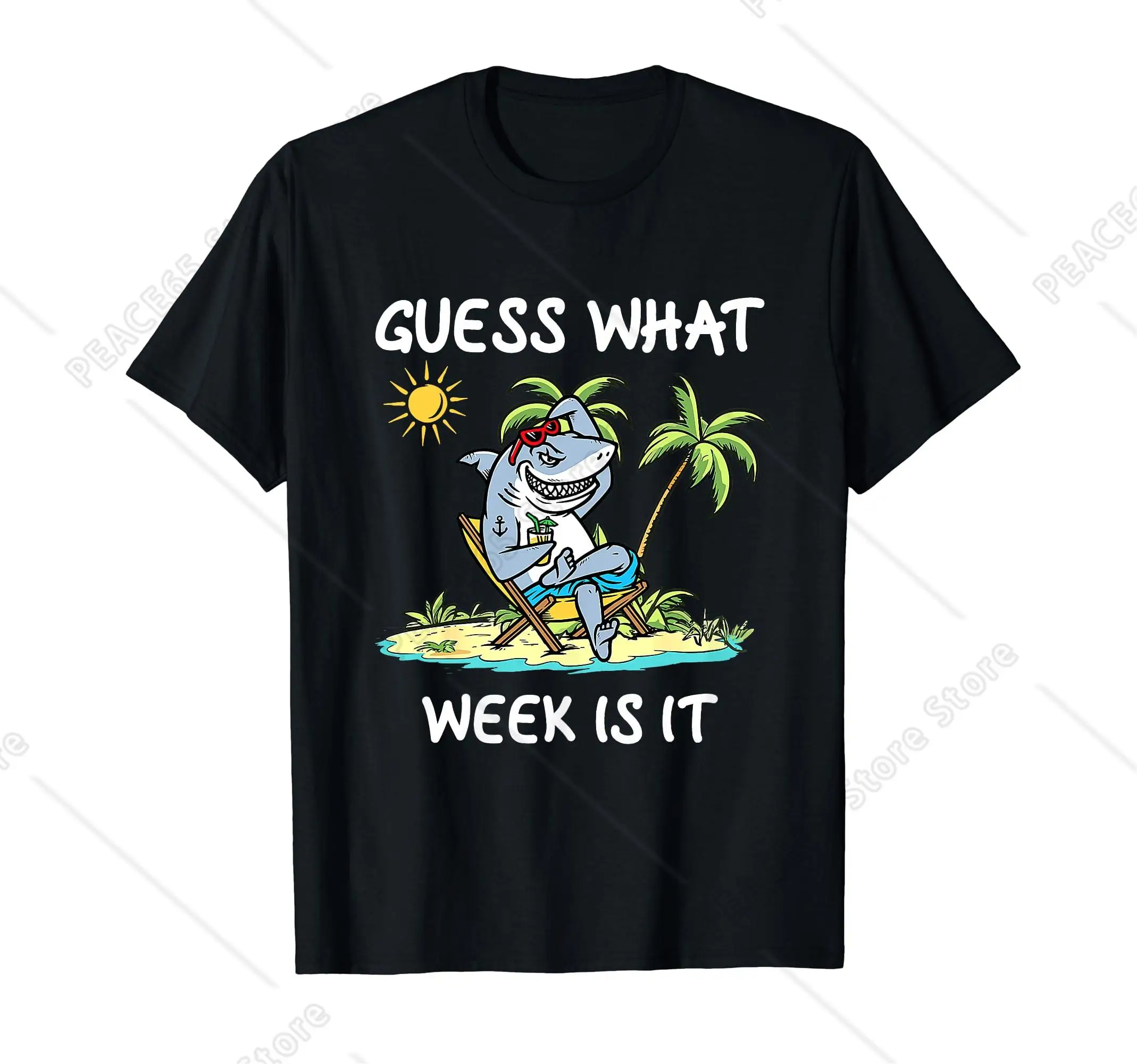 

Funny Shark 2024 Week Guess What Week Is It Shark Lover Gift T-Shirt Cotton Short Sleeve Cotton Soft Comfortable