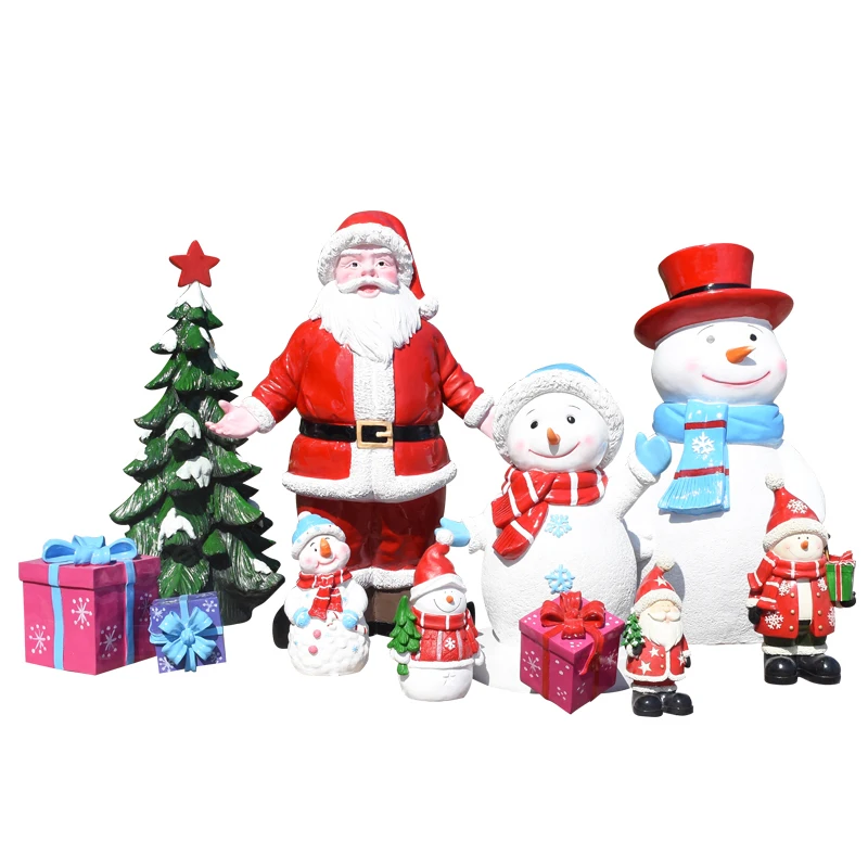 Customized outdoor fiberglass cartoon Santa Claus snowman gift box sculpture decorations Christmas gift model decorations