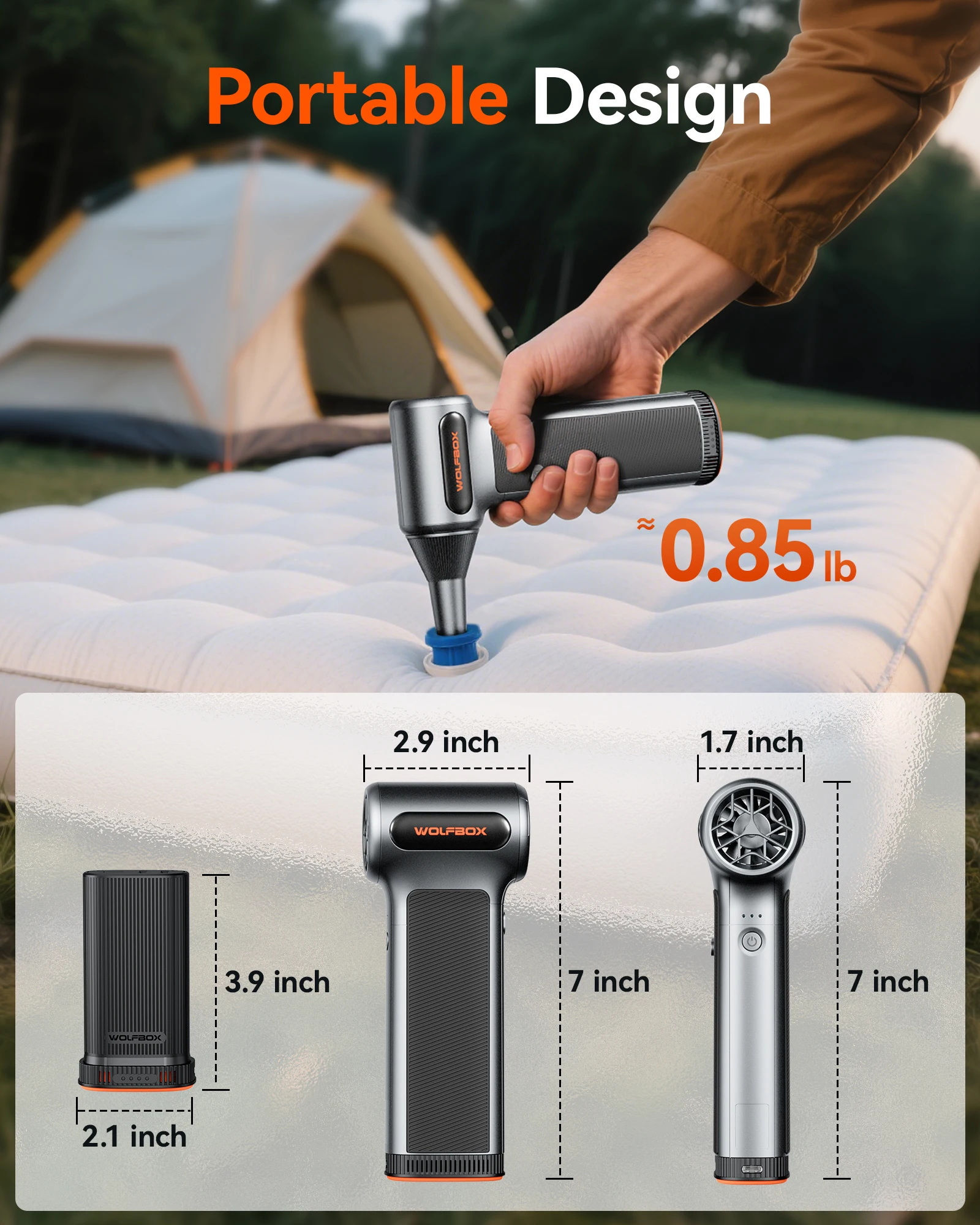 WOLFBOX MF200 전기 에어 더스터 에어 블로워-320g 풍압, 충전식 3단계 브러... - 5
