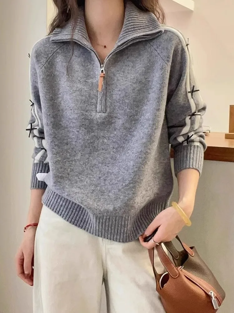 

Повседневный вязаный свитер с длинным воротником-стойкой на молнии Agel Light Maturi, ветровка, топ для женщин