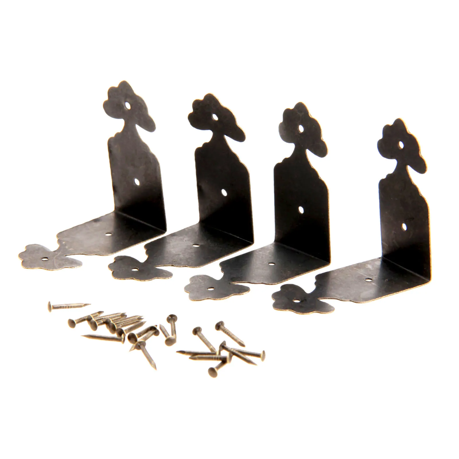 20Pcs Antique Bronze Decorative Jewelry Box Wood Case Feet Leg Corner Protector Decorative Furniture Leg Corner Guard with Nails