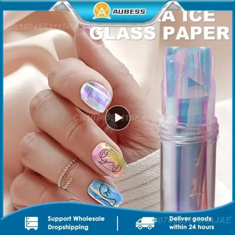 Rollo de pegatinas de vidrio roto, calcomanías de lámina para uñas, películas de Aurora degradadas, manicura, arte de uñas, brillo de cielo, puntas de decoración de papel