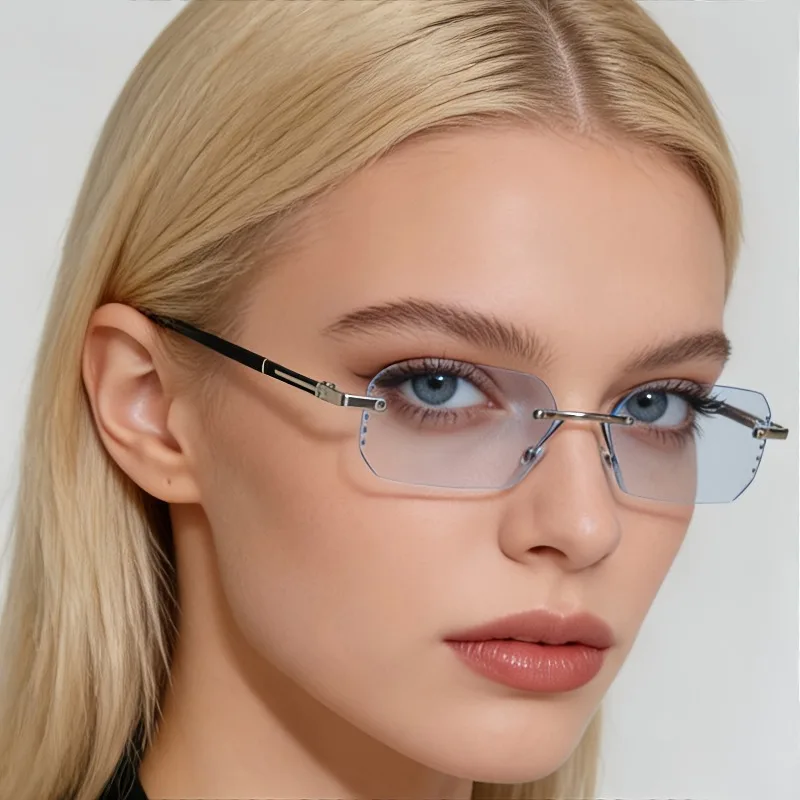 Rahmenlose, kantengeschliffene, minimalistische Bifokalbrillen, 0 +1,0~+4,0, geeignet für Geschäftsreisen, Reisen und formelle Anlässe, mit einem jugendlichen Look