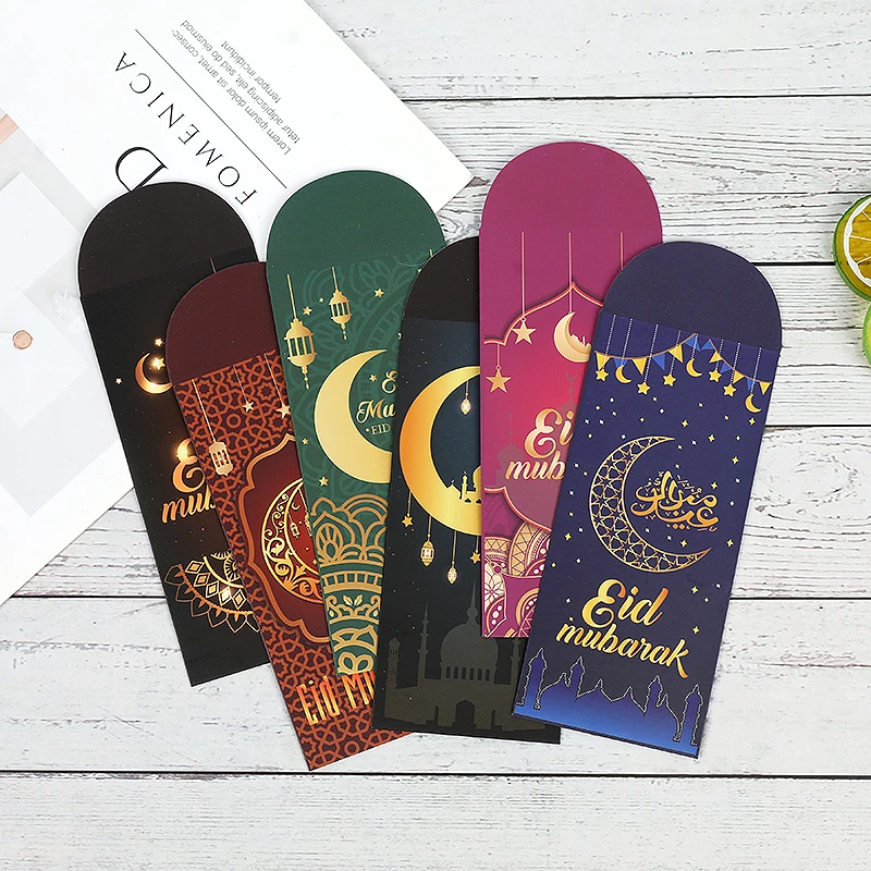 6pcs Eid Mubarak Envelopes Gift Bag Money Card Holder 2025 Ramadan Mubarak Decor Islamic Muslim Eid Al-fitr Invitation Supplies