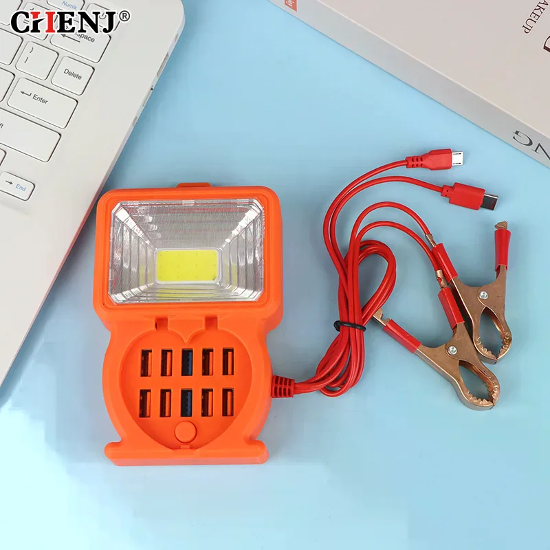 1Pcs 12V 24V To 5V 3.4A 10USB Port Power Adapter With Battery Clip For Charging Cell Phone Emergency USB Power High Efficiency