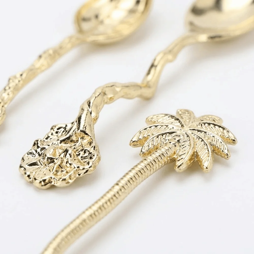 4Pcs Solid Alloy Dessert Spoon Irregular Vintage Matte Plating Creative Scoop Mini Small Spoon Head Smooth Metal Spoon