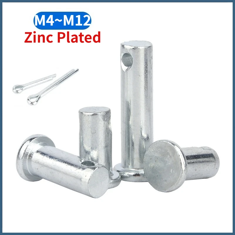 M4 - M12 Zinc Plated Carbon Steel Flat Head With Hole Pin Shaft Cotter Pin Set Positioning Cylindrical Dowel Locating Pins