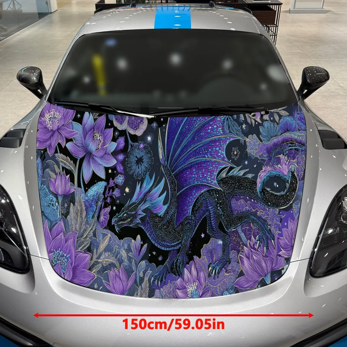 Mysterious Flower-Cluster Dragon Car Hood Vinyl Stickers Car Surface Protection Decal Car Decoration Cover Vinyl Wraps Waterproo