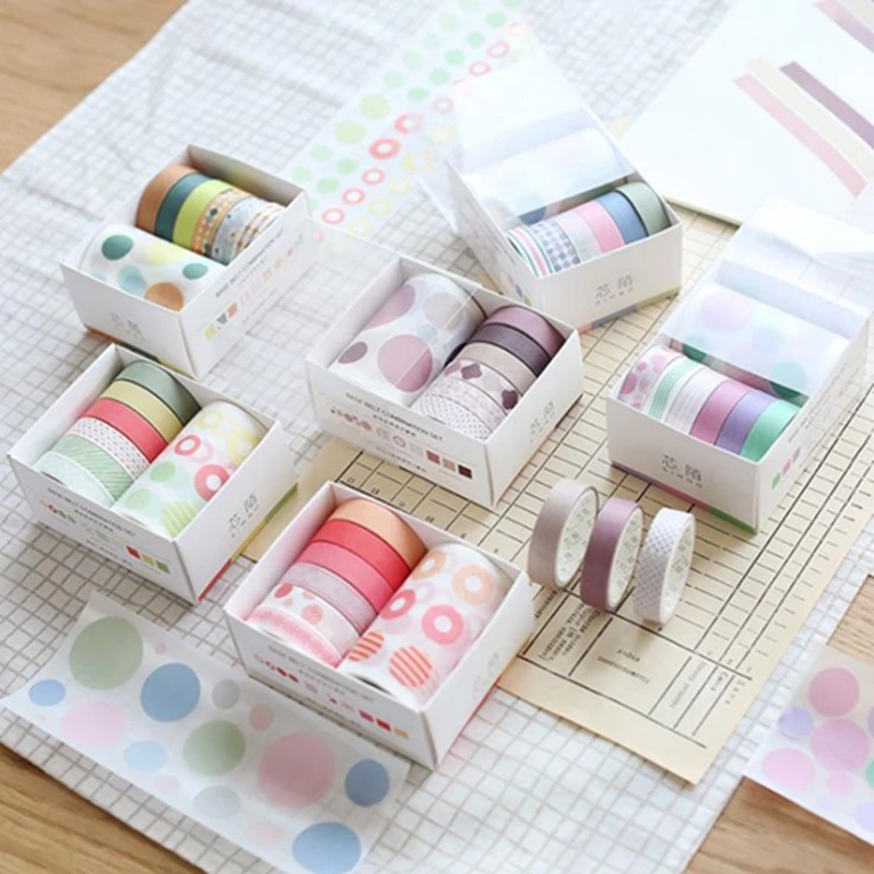 

7Pcs/lot Point Solid color Washi Tape Set Decoration Sticker Scrapbooking Diary Adhesive Masking Tape Stationery School Supplies