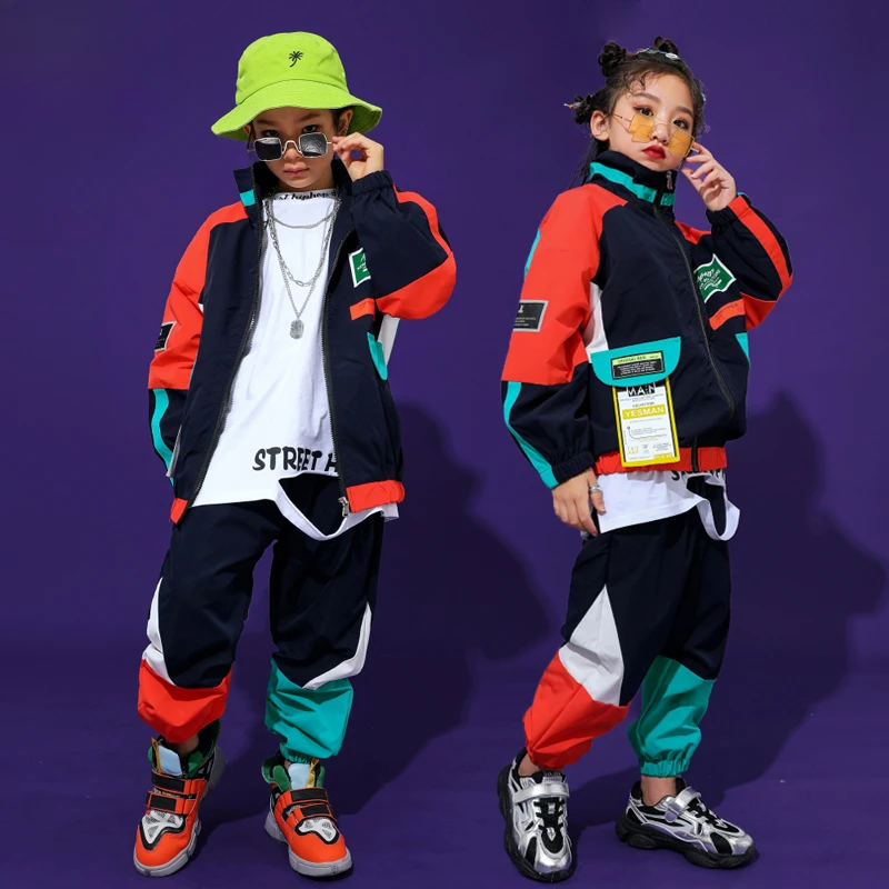 Tenue de spectacle de danse de rue pour enfants, costume hip hop, vêtements hip hop pour enfants, costume de danse jazz coloré, doublure déchirée