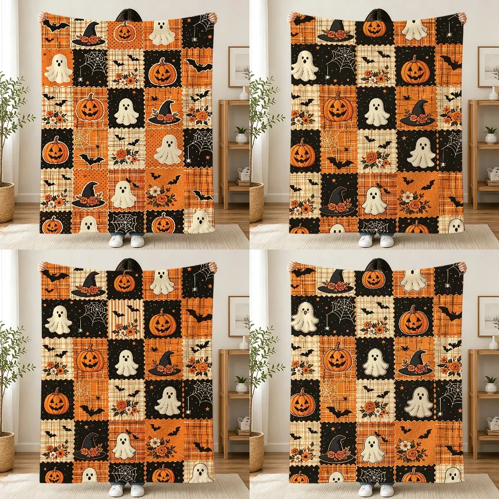 Spooky Halloween Fall Pattern Throw Blanket Cozy Autumn Decor for Couch Bedroom Gift 150x230cm