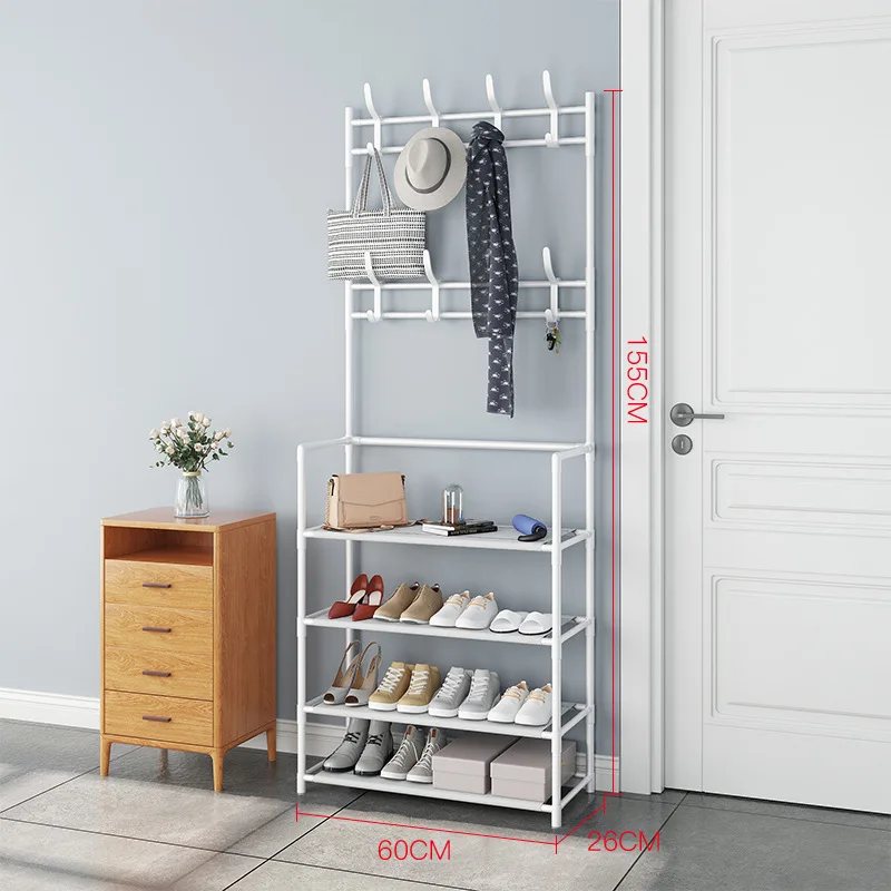 4 Tier Standing Metal Entrance Hall Coat Shoe Clothes and Hat Hanger Rack
