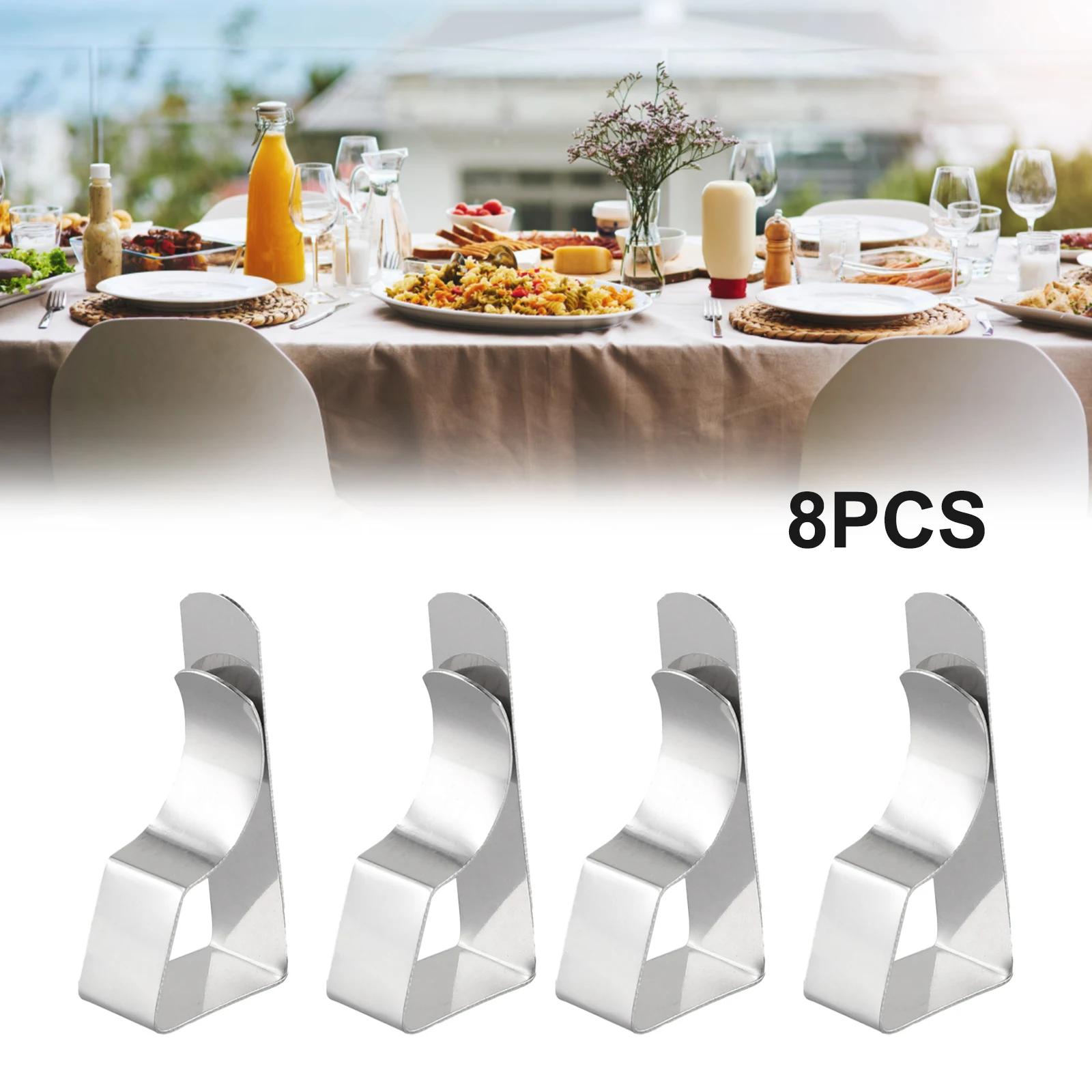 8PCS Tablecloth Clamps Anti-Slip Stainless Steel Tablecloth Clips Holder Clip Securing Holder Wedding Camping Fix Clips