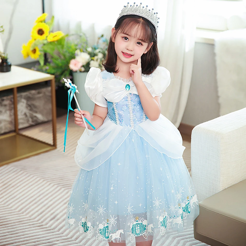 Ragazza cenerentola Princess Dress Halloween Christmas Ball Gown Girls Carnival Kid Costume Cosplay con guanti per la festa di compleanno