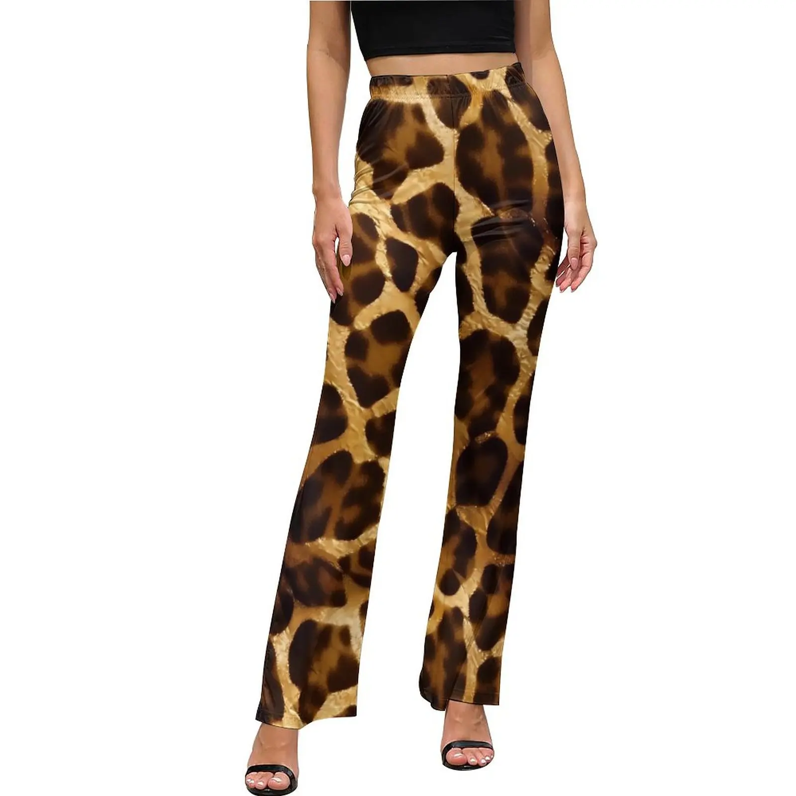 

Gold Giraffe Print Artwork Pants Elastic Waist Casual Flared Trousers Summer Design Aesthetic Pants Gift