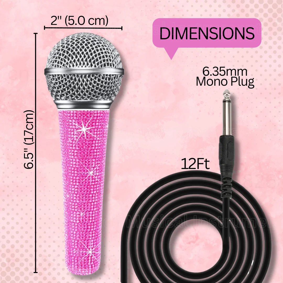 Professional Bling Pink Karaoke Microphone - Dynamic Vocal Mic with XLR Cable, Metal Body, Sparkle Handle for Singing, Parties - Detail 1