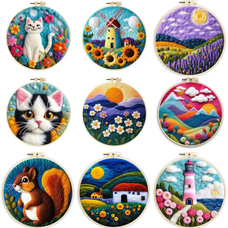 

Wool Felting Painting Kit for Beginners DIY Wool Embroidery Needle Felt Kit with Frame Handmade Craft Creative