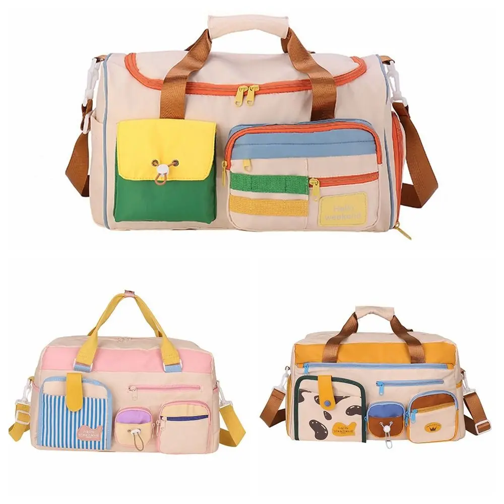 Zipper Oxford Travel Duffel Bag Sturdy Foldable Nylon Duffle Bag Multi-functional Solid Color Large Capacity Handbag Trip