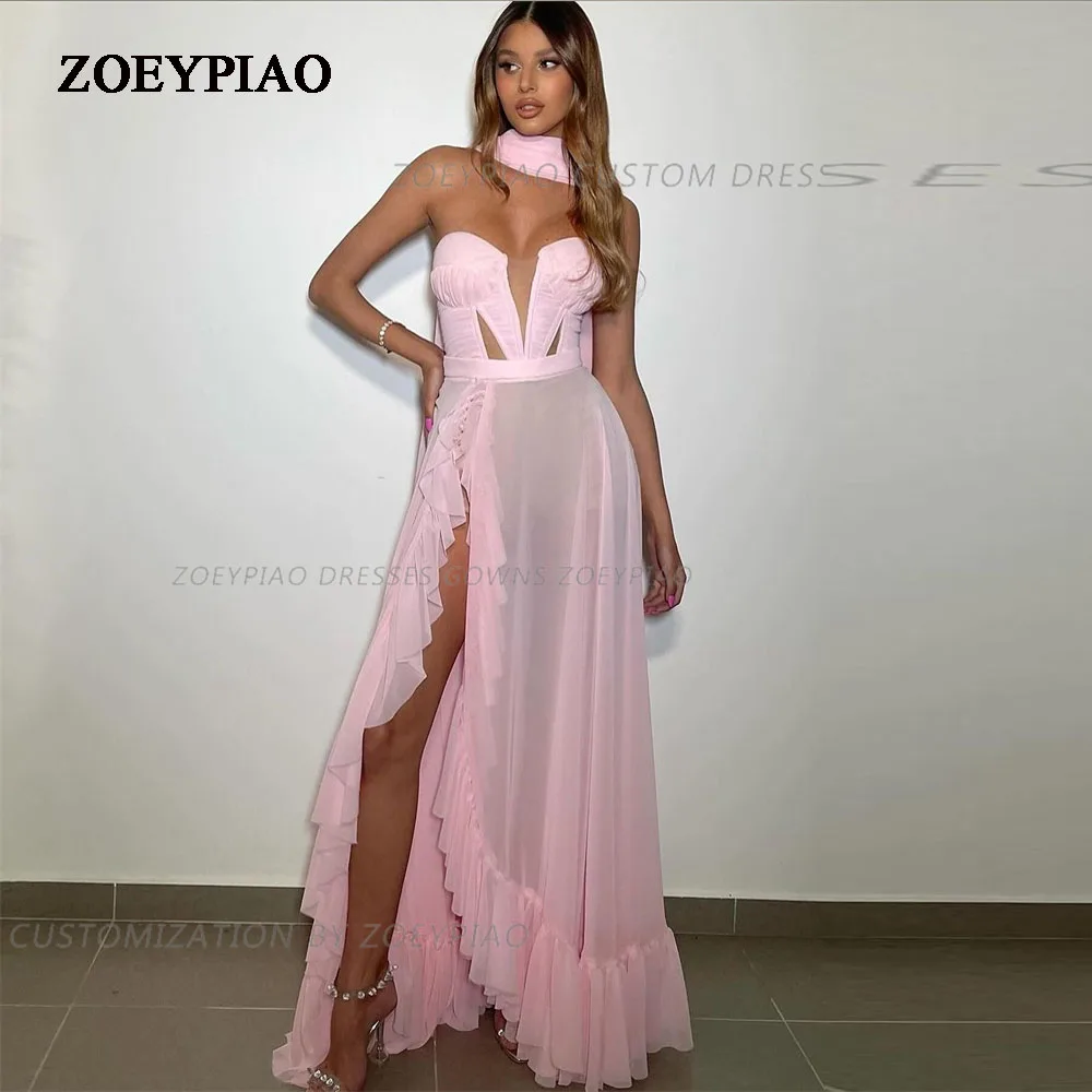 Robe de Bal en Mousseline de Soie Rose pour Femme, Tenue de Soirée Longue, Sans Bretelles, avec Fente Latérale, de Luxe, Élégante, 2024