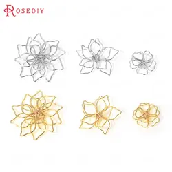 (C808)6 pieces 15mm 25mm 31mm High Quality Gold Color Brass 3D Wire Flower Charms Pendants Diy Jewelry Findings Accessories