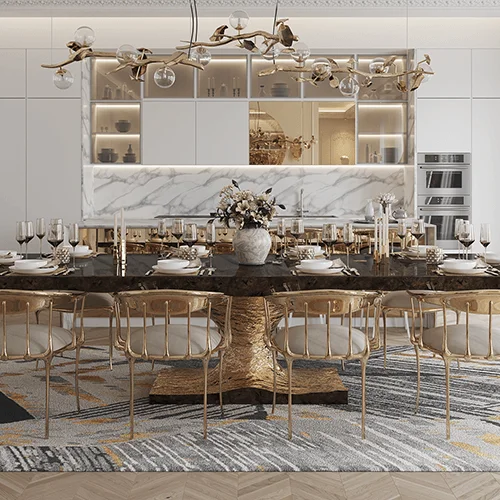Italian Luxury Furniture Manufacture Restaurant Walnut Solid Wood 8 10 Chairs Luxury Dining Table Set