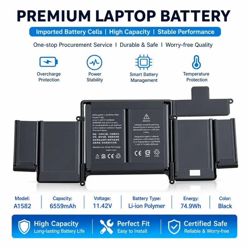 For MacBook Pro 2015 A1502 A1582 ME864 ME865 Laptop Battery Built-in Replacement