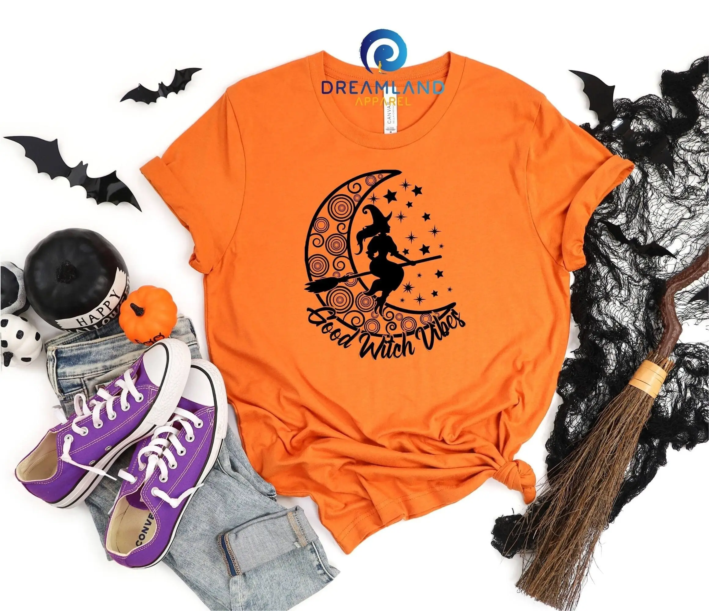 Good Witch Vibes T shirt Halloween SweaT Broom Pumpkin Scary Moon And Stars Women Fall