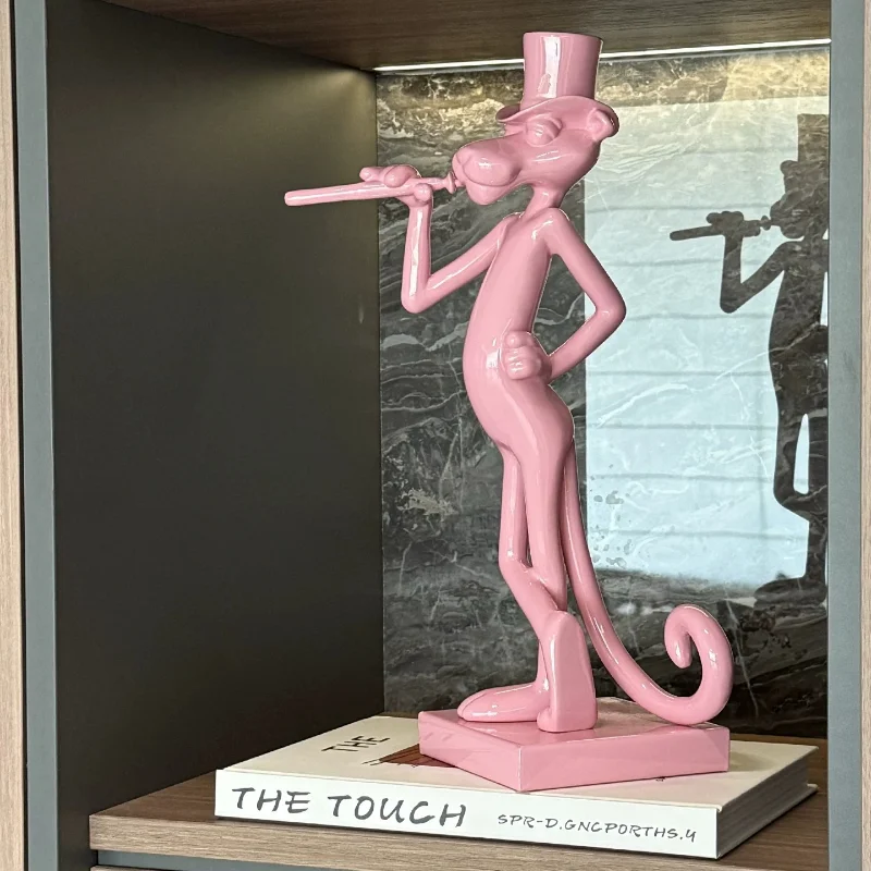 Pink Panther Cartoon Figurine, Entryway Wine Cabinet Decoration, TV Stand Living Room Floor-standing Ornament.