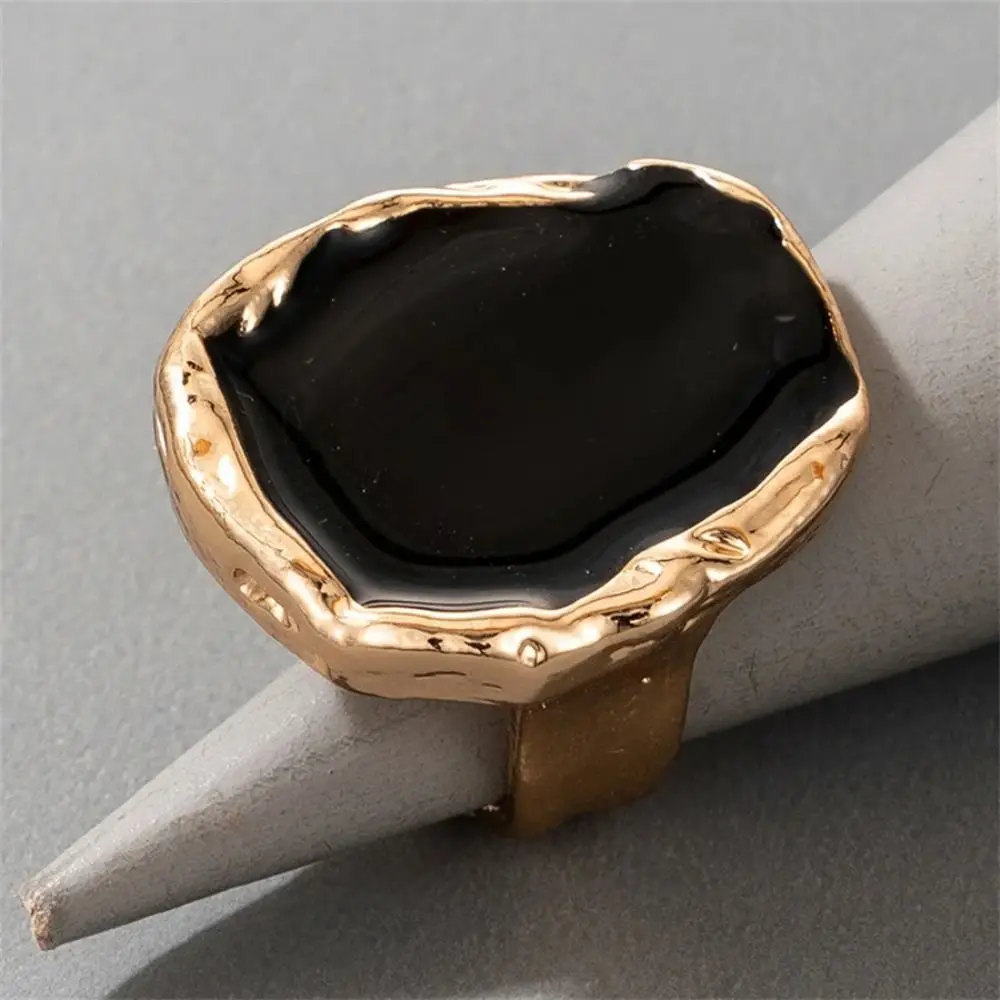 Large Bohemian Black Stone Ring Creative Large Joint Charm Oil Dripping Large Joint Ring Jewelry Gift Metal Gothic Jewelry Men