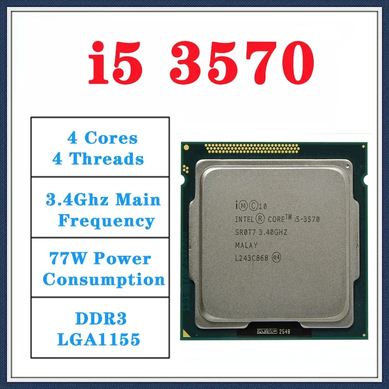 

Процессор Intel I5 3570 четырехъядерный, 3,4 ГГц, L3 = 6 Мб, 77 Вт, разъем LGA 1155, рабочий процессор для настольного компьютера, 100%