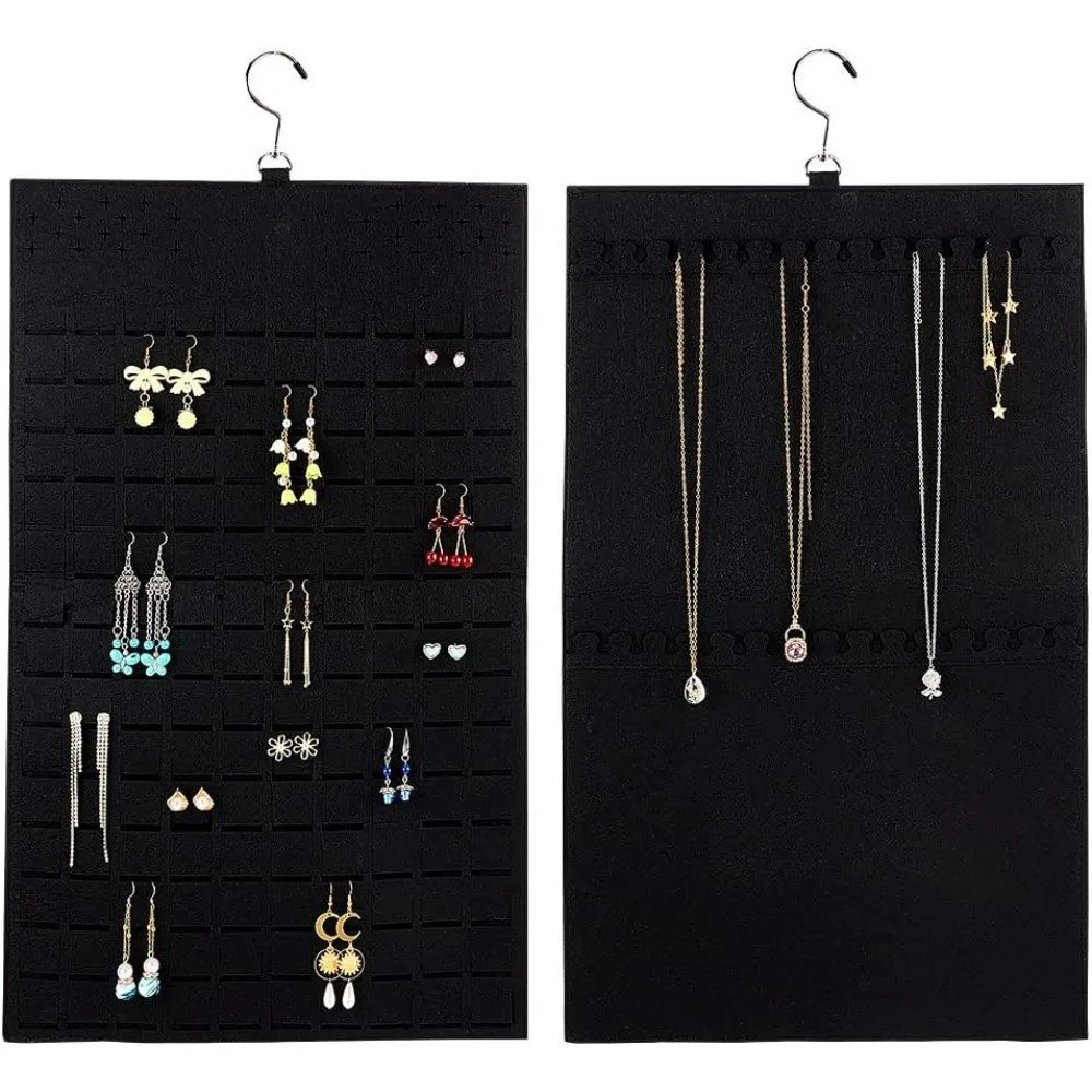 Hanging Jewelry Organizer Double-Sided Earring Holder Storage Roll 600 Holes Stud Earring Organizer 30 Hooks Necklace Hanger