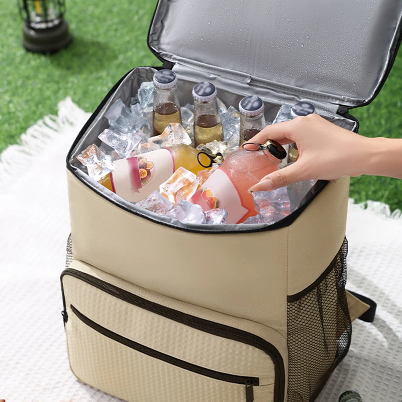 

1Pc 17L Large Capacity Insulated Backpack Cooler Oxford Cloth Waterproof Beer Bag with PEVA Lined Ice Traps for Outdoor Travel