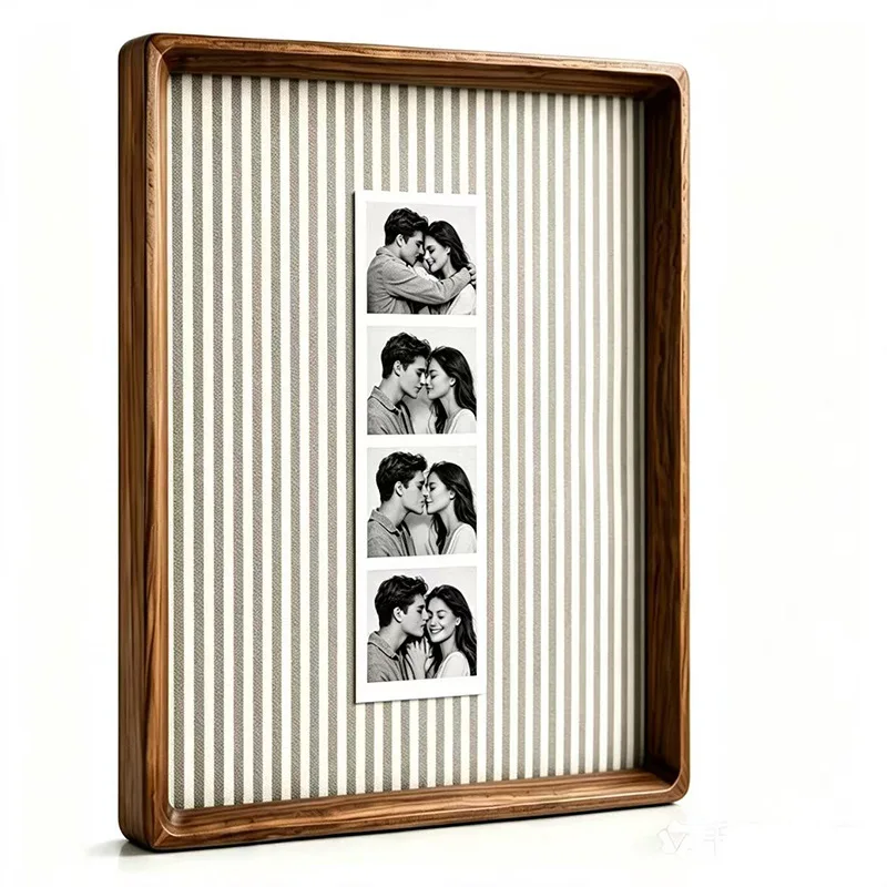 Vintage Photo Frame, Rounded Corner Striped Wood Texture, DIY Couple, Tabletop Wall Hanging Home Decor Gift