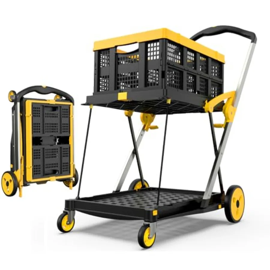 

Collapsible Shopping Cart with Wheels 200 lbs Ccity Grocery Cart on Wheels with Storage Crate Platform Hand Truck with Foot Bra