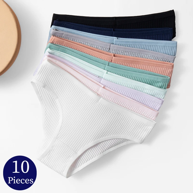TrowBridge 10 Stück/Set Damen-Höschen aus Baumwolle, atmungsaktiv, weibliche Unterwäsche, hautfreundliche Dessous, bequeme Slips, Sport-Höschen