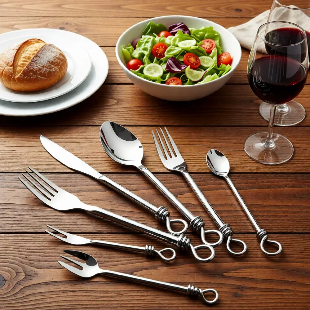 Top Grade Exquisite Creative Cutlery Set With Spiral Hanging Loop Dinnerware Mirror Stainless Steel Forged Process For Kitchen