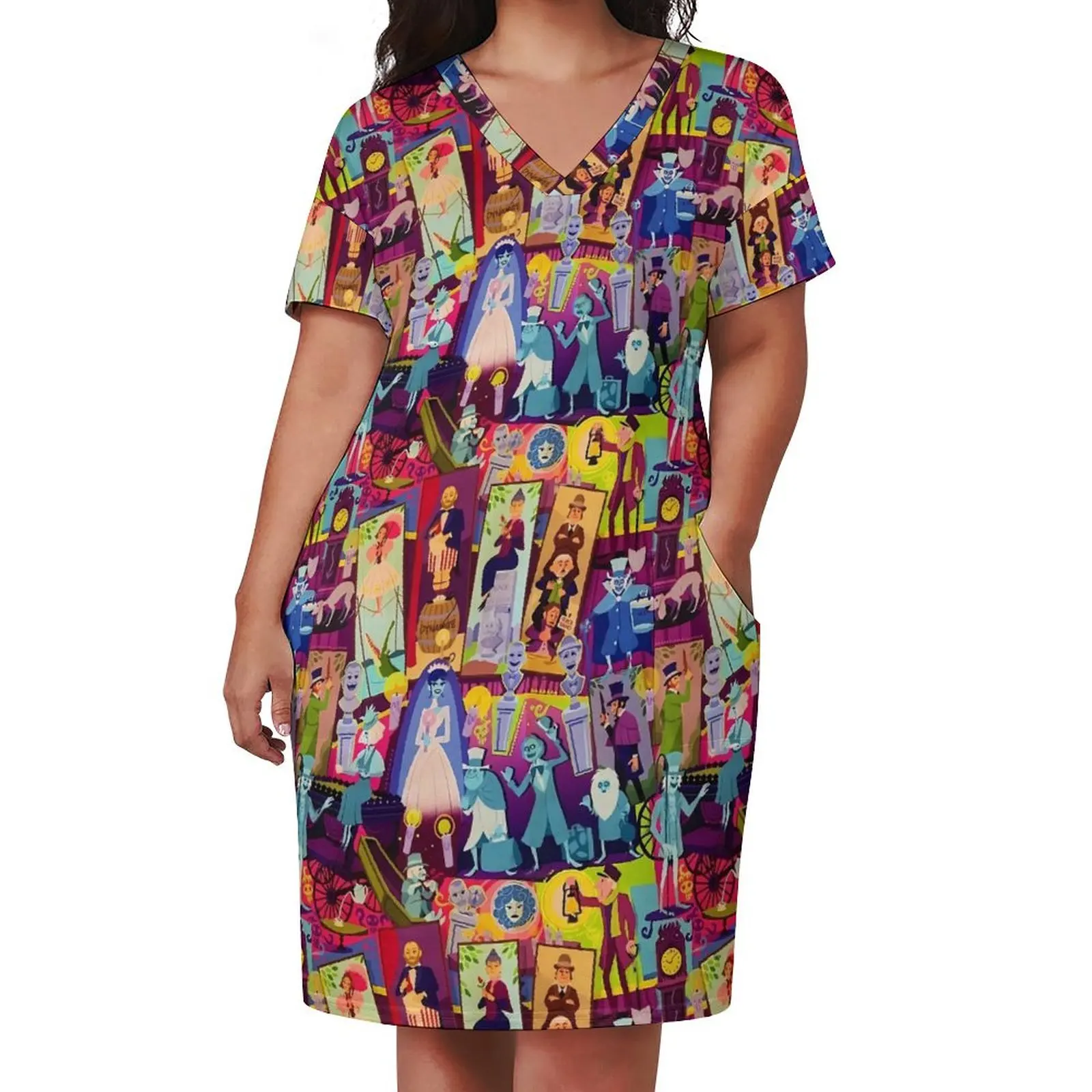 Haunted Mansion Casual Dress Female Retro Mansion Collage Sexy Dresses Summer V Neck Aesthetic Design Dress Big Size