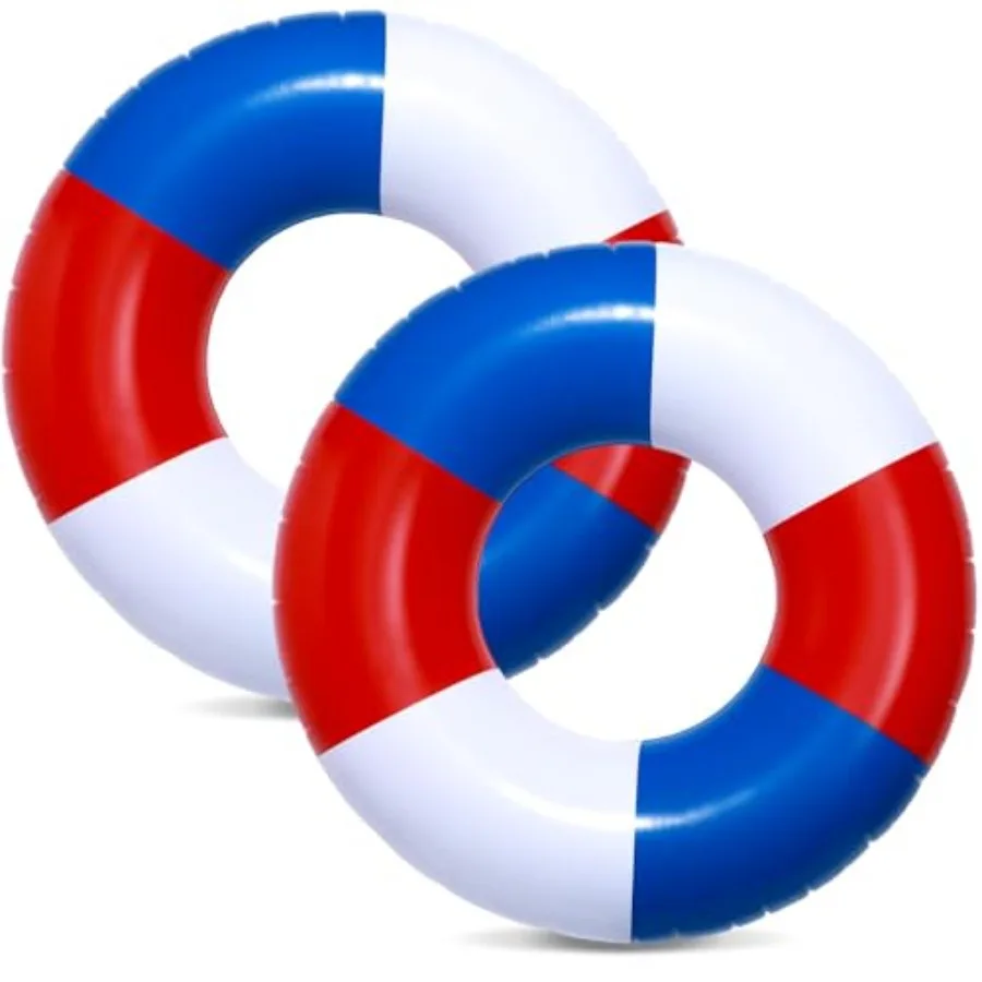 2 Piezas de Flotadores Inflables para Natación, Anillos de Natación Rojos, Blancos y Azules de 35 Pulgadas, Flotadores para Piscina y Playa del 4 de Julio, Anillos de Tubo para Piscina
