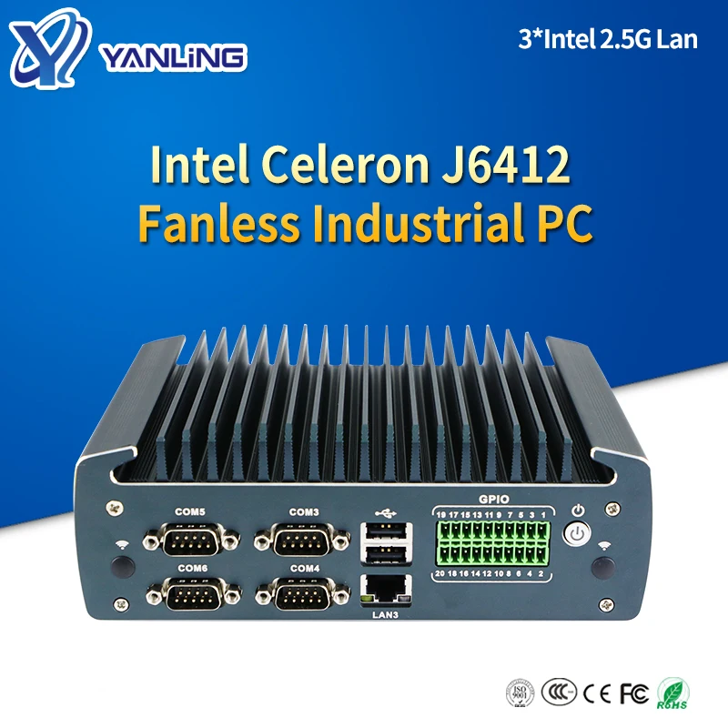 Yanling 산업용 임베디드 박스 PC 3, 인텔 2.5G Lan 1 * 미니 PCIE 지지대, 4G 5G, J6412