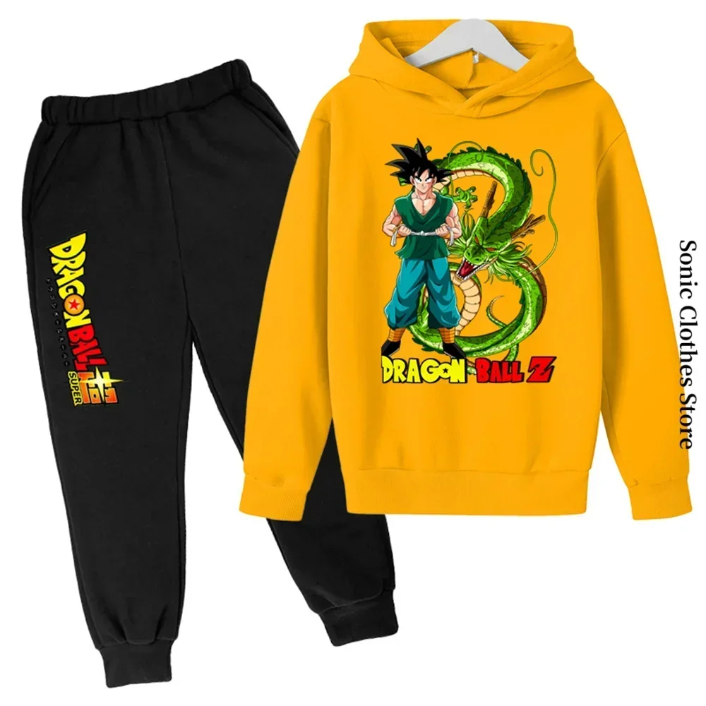 2024 New Anime Dragon Ball Z Hoodie Kids Clothes Girls Clothing Kakarotto Hooded Goku Sweaters Baby Boys Hooded +pants 2pcs Hot