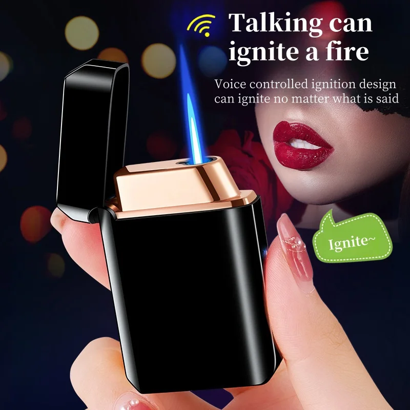 

Fashionable Voice Controlled Inflatable Lighter Sensing Electronic Ignition Blowing Shaking Direct Impact Blue Flame Gas Lighter