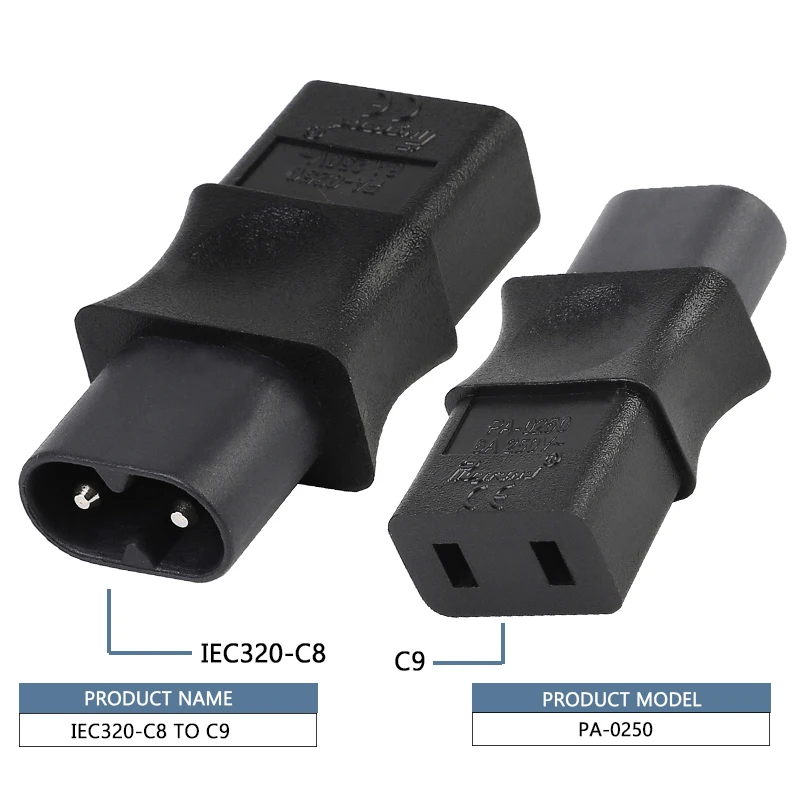 Adaptor Ac perempuan 2-Pin Iec 320 C8 jantan ke Iec 320 C9 6A/250V konverter daya industri UE