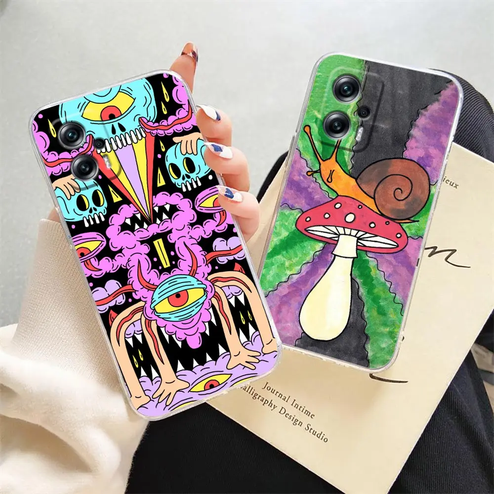 Clear Phone Case For Redmi NOTE 12 11 11T 11E 10 9 8 Pro PLUS 4G 5G Case Funda Coque Capa Shell Colourful Psychedelic Trippy Art