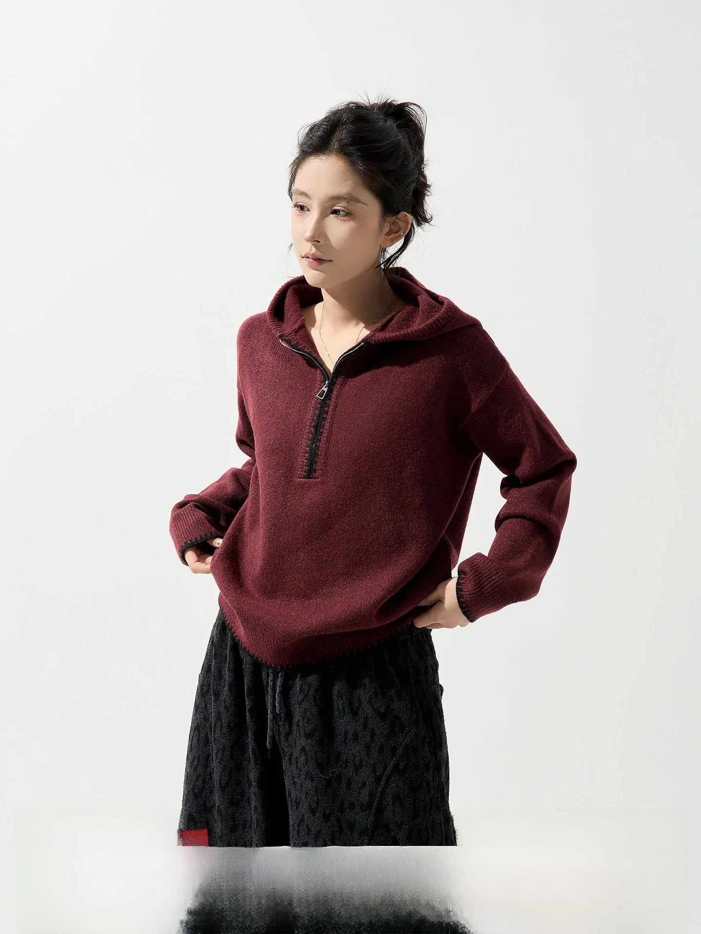 

Свободный вязаный свитер с длинными рукавами для женщин, топ с капюшоном и воротником, осенне-зимний, в корейском стиле, базовая модель